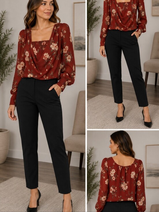Dynamite Tops - Dynamite Burgundy Floral Scoop-Neck Blouse